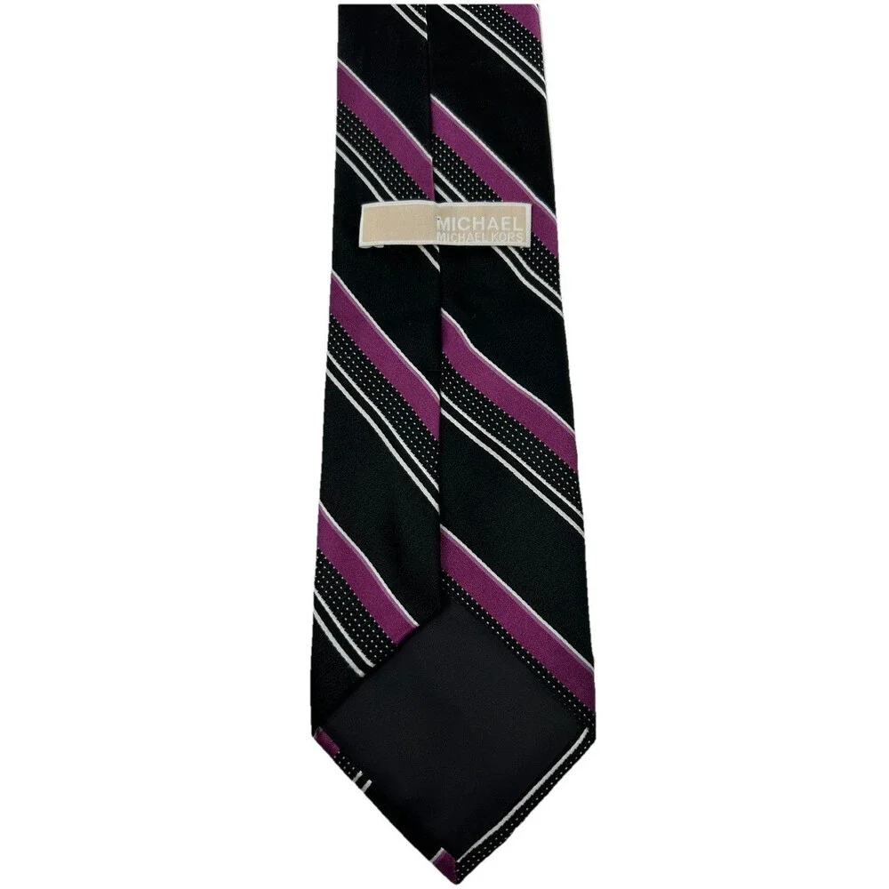Michael Kors Black‎ Purple Striped 100% Silk Necktie 59.5” X 3.5”